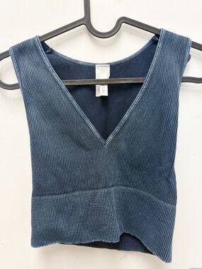 NIKIBIKI Navy Ribbed V-Neck Cropped Tank
